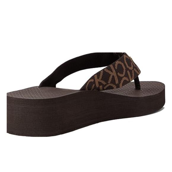 NEW Calvin Klein Women's Meena Logo Platform Flip-Flop Sandals Logo Brown Sz 6M - Picture 3 of 5